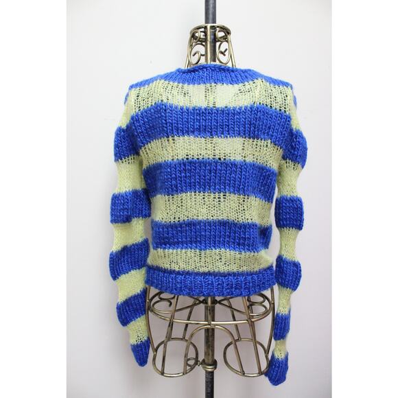 Lirika Matoshi Blue Yellow Radiant Heart Cutout Crochet Knit Fuzzy Sweater XL - Picture 5 of 7